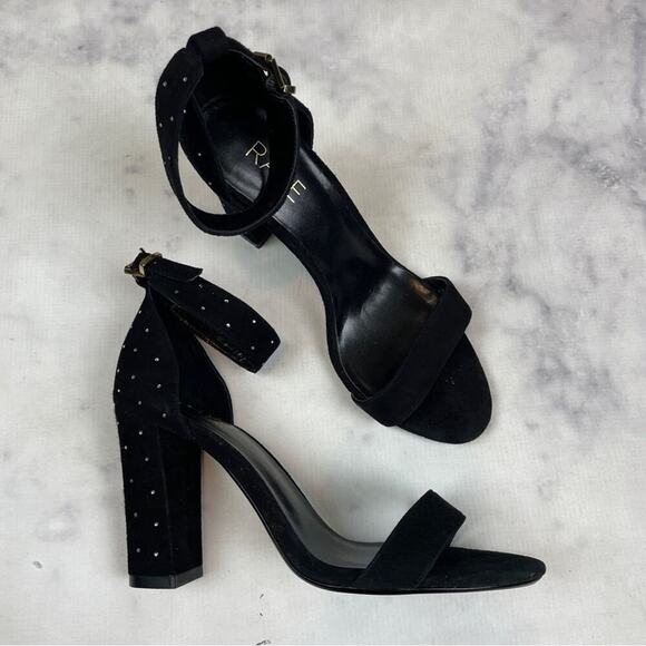Raye x Anthropologie Genesis Crystal Dot Heel Black Suede Sandals - Picture 11 of 12